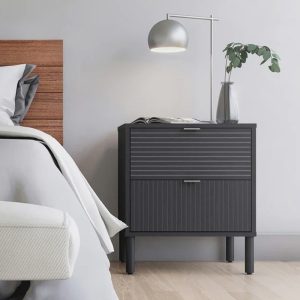 Elegant Merk Black Nightstand 2 Drawers