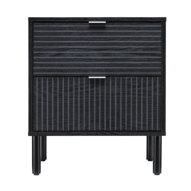 Elegant Merk Black Nightstand 2 Drawers