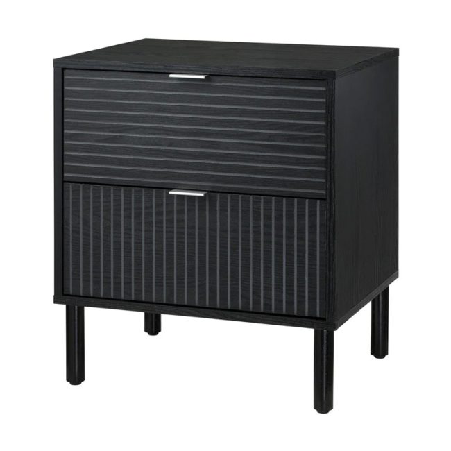 Elegant Merk Black Nightstand 2 Drawers