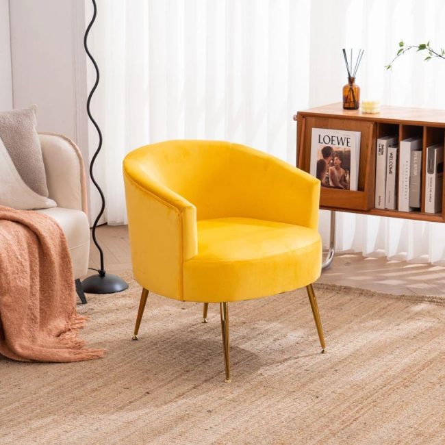 Elegant Velvet Armchair with Gold Metal Legs