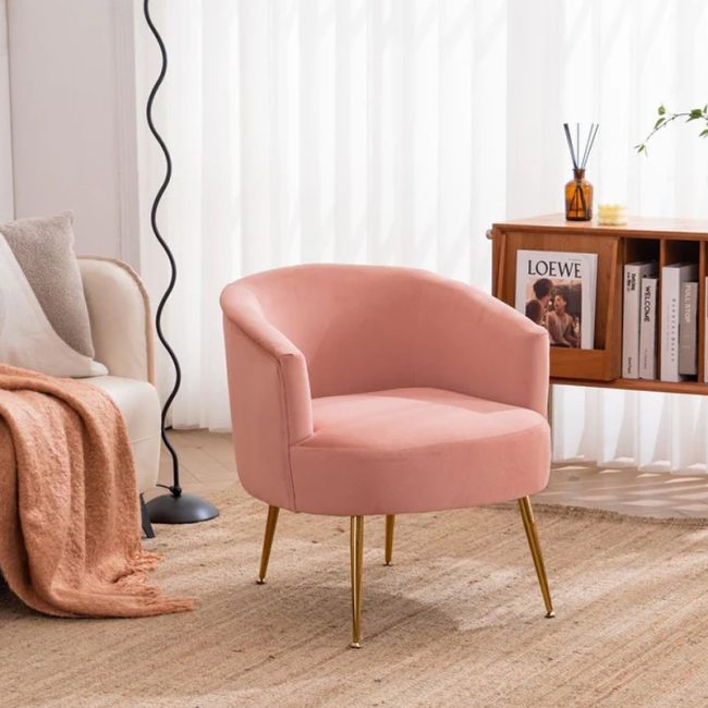 Elegant Velvet Armchair with Gold Metal Legs