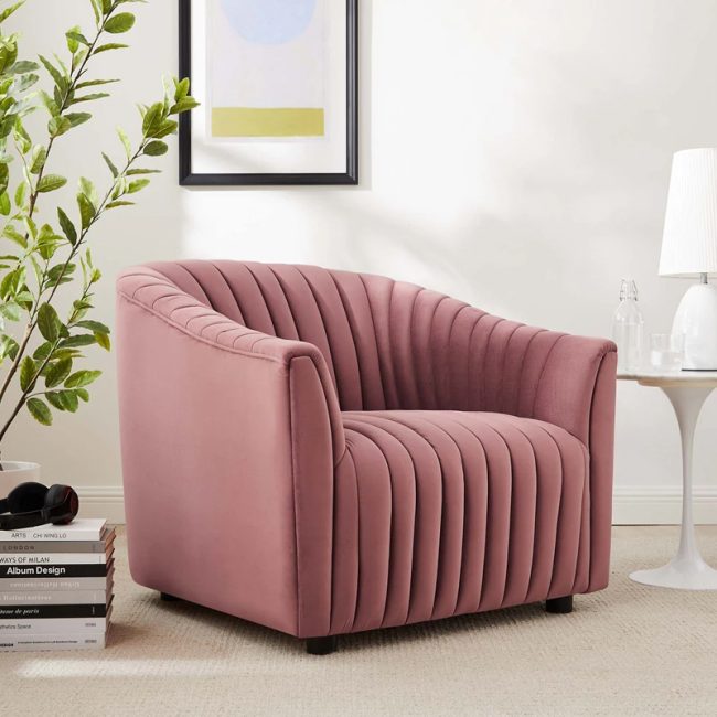 Elegant Velvet Channel Tufted Armchair