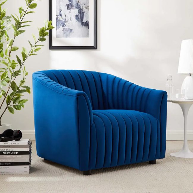 Elegant Velvet Channel Tufted Armchair