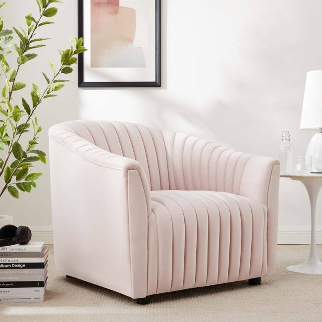 Elegant Velvet Channel Tufted Armchair