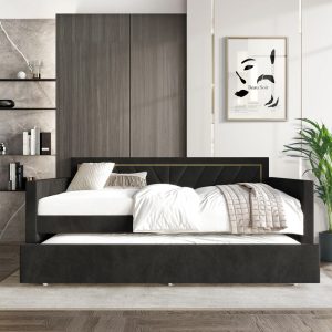 Elegant Velvet Upholstered Twin Daybeds with Trundle