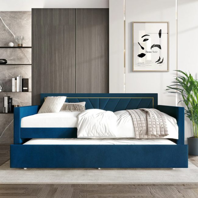 Elegant Velvet Upholstered Twin Daybed with Trundle