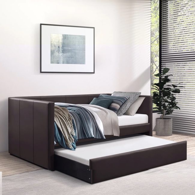 Elon Faux Leather Upholstered Daybed with Trundle