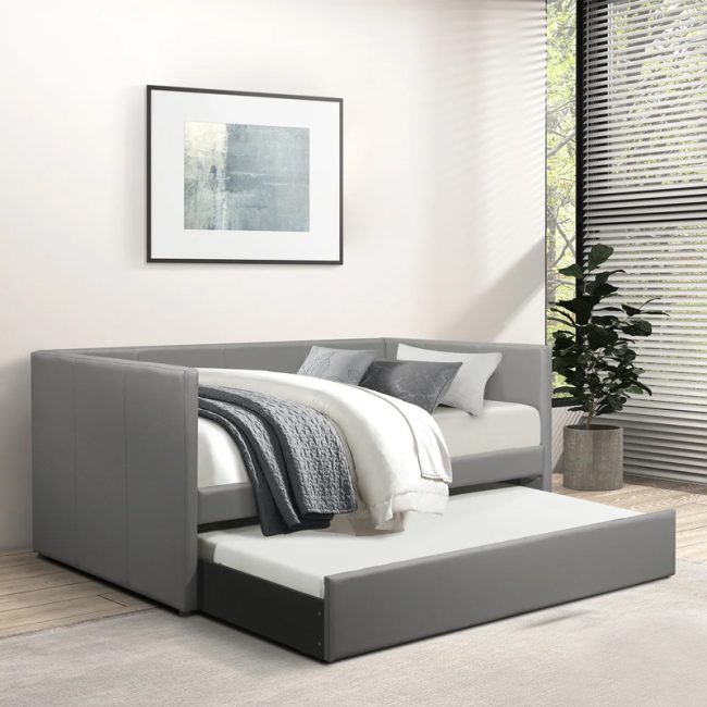 Elon Faux Leather Upholstered Daybed with Trundle