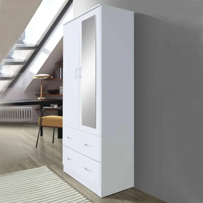 FSM 2 Door Wardrobe with Mirror & 2 Drawers