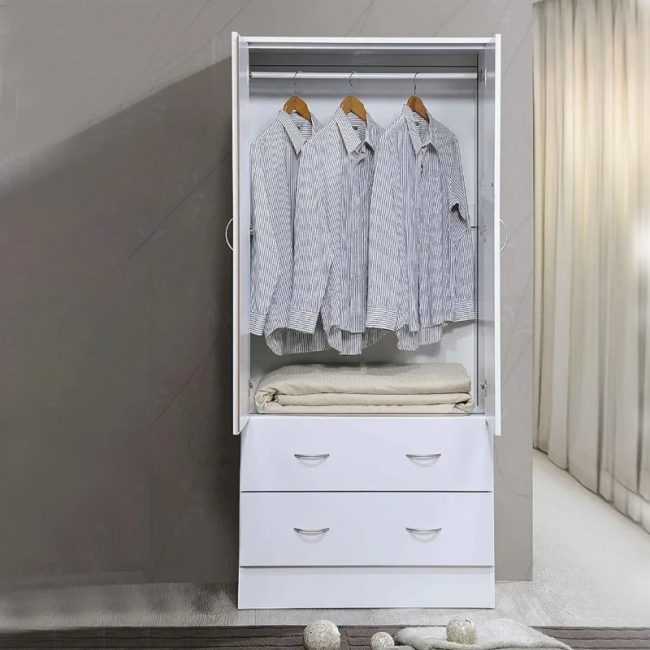 FSM 2 Door Wardrobe with Mirror & 2 Drawers