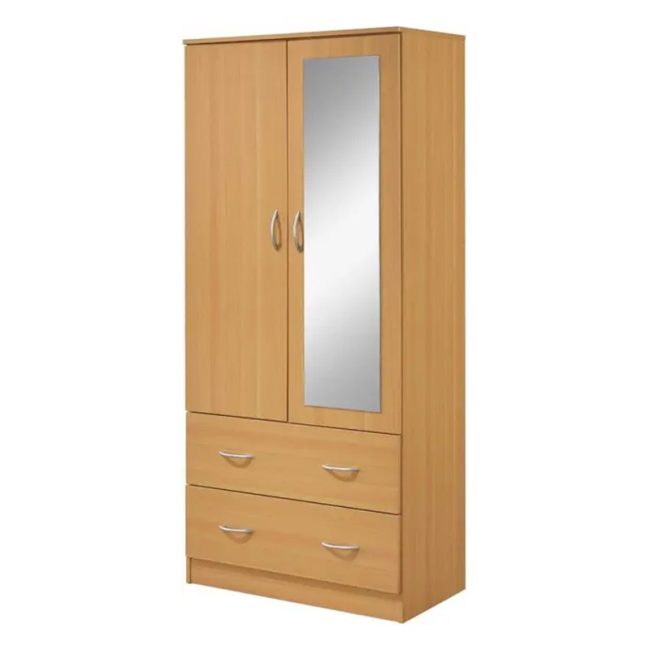 FSM 2 Door Wardrobe with Mirror & 2 Drawers