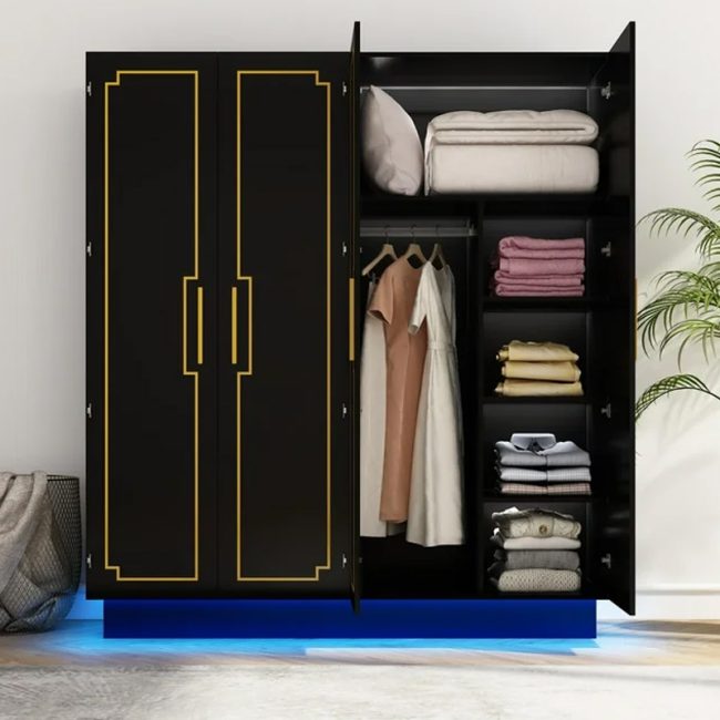 FSM 4 Door Wardrobe Armoire with Golden Line Design