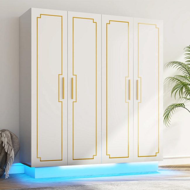 FSM 4 Door Wardrobe Armoire with Golden Line Design