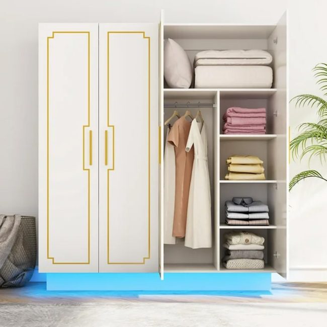 FSM 4 Door Wardrobe Armoire with Golden Line Design