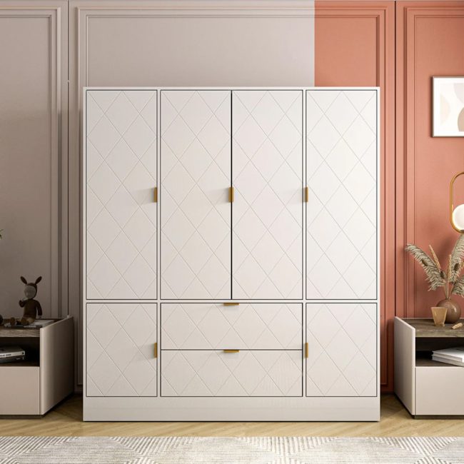 FSM 4-Door Wardrobe Armoires Closet 2 Drawer