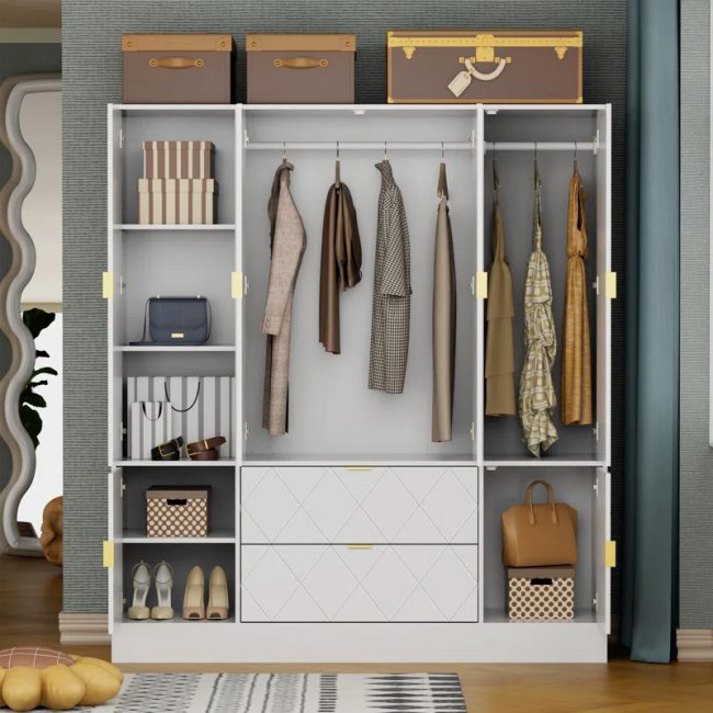 FSM 4-Door Wardrobe Armoires Closet 2 Drawer