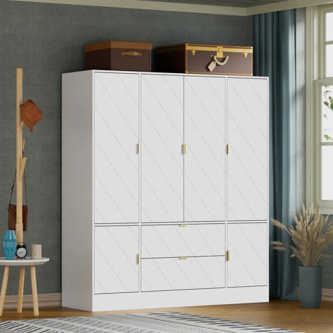 FSM 4-Door Wardrobe Armoires Closet 2 Drawer