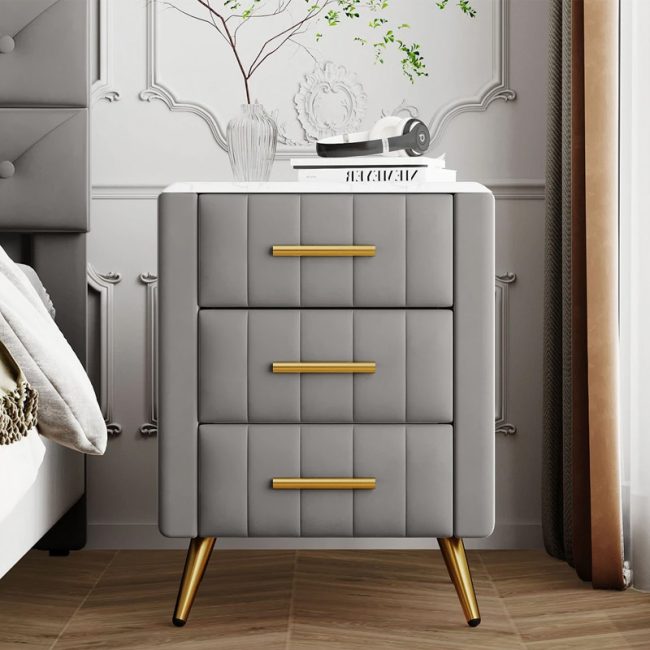 Fabric Upholstered 3 Drawers Nightstand