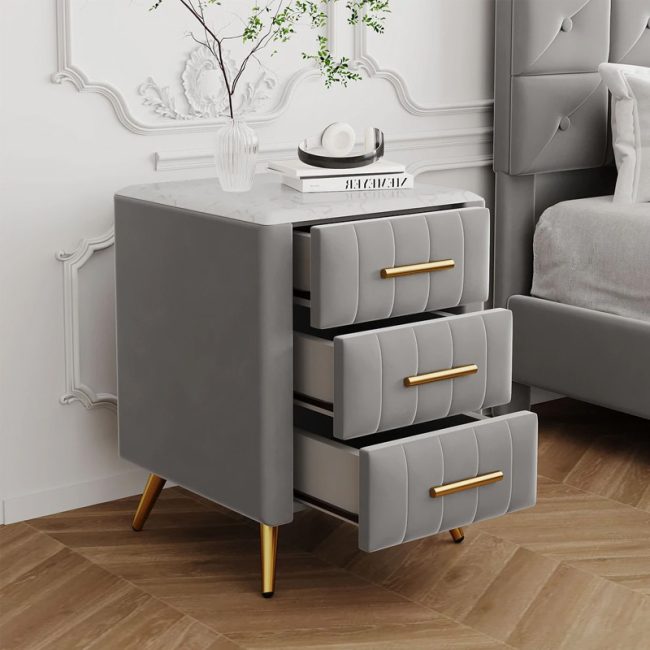 Fabric Upholstered 3 Drawers Nightstand