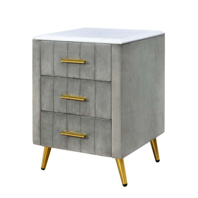 Fabric Upholstered 3 Drawers Nightstand