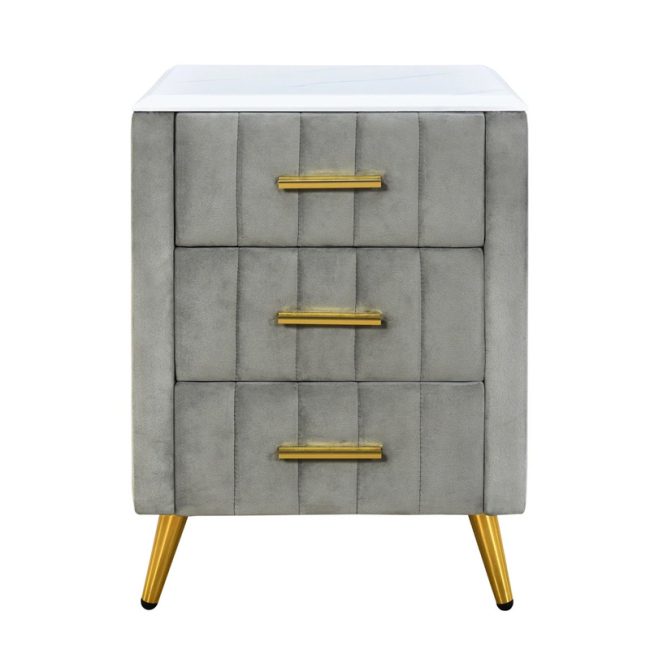 Fabric Upholstered 3 Drawers Nightstand