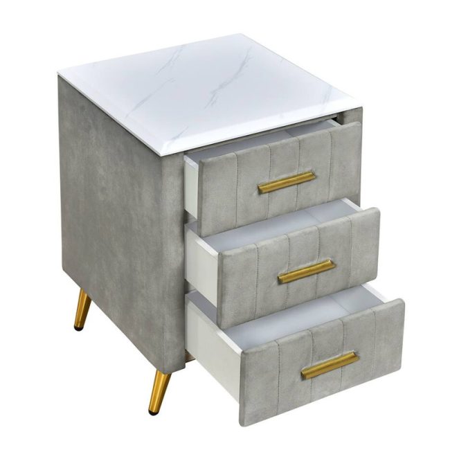 Fabric Upholstered 3 Drawers Nightstand