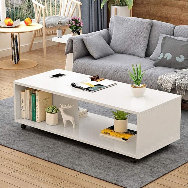 Fashionable Open Rack Center Table with Wheels