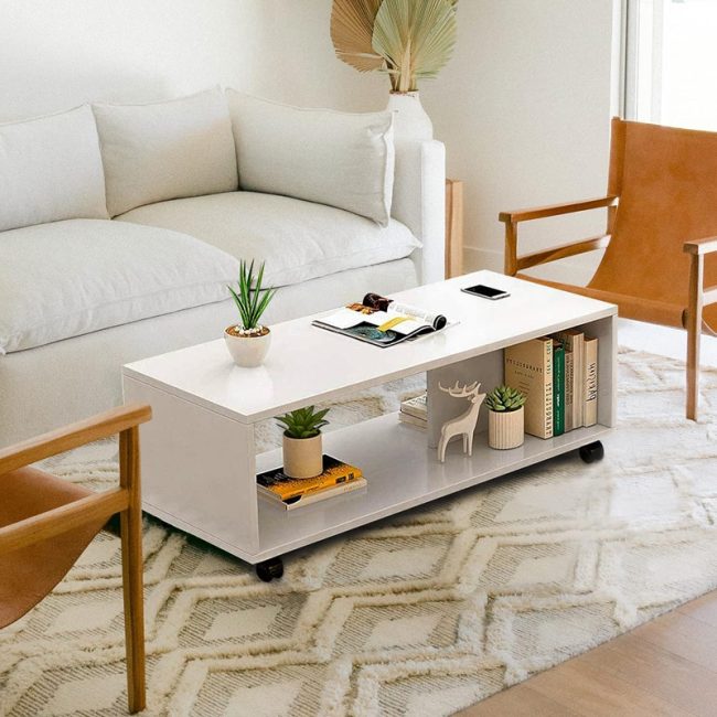 Fashionable Open Rack Center Table with Wheels