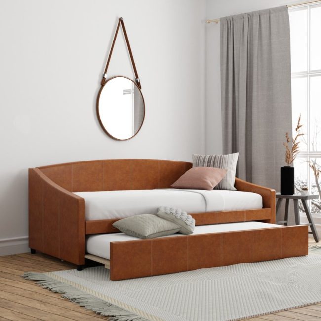 Faux Leather Upholstered Twin Daybed with Trundle