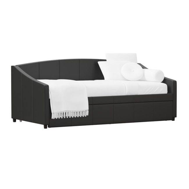 Faux Leather Upholstered Twin Daybed with Trundle