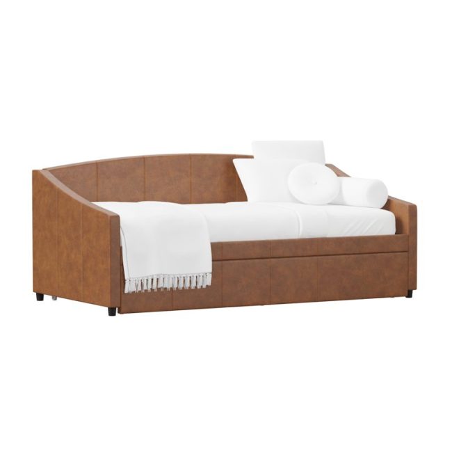 Faux Leather Upholstered Twin Daybed with Trundle