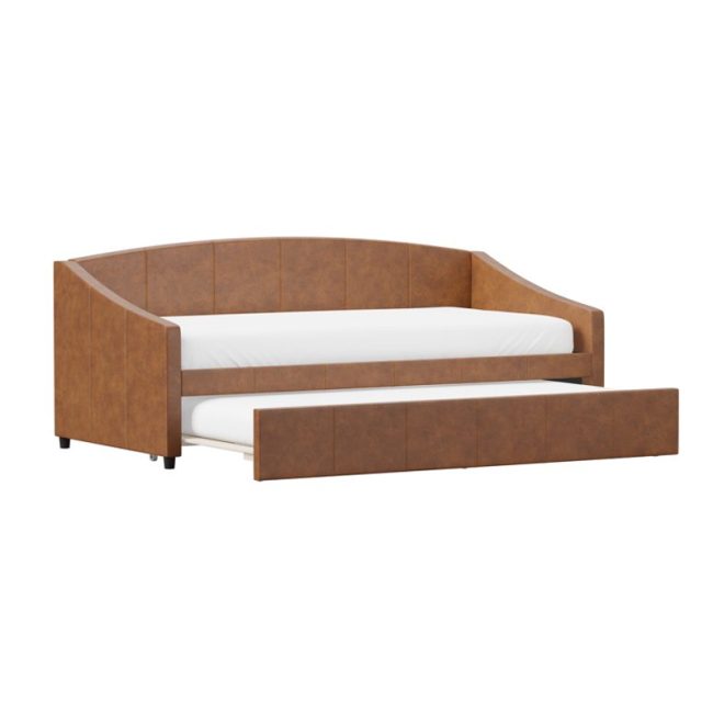 Faux Leather Upholstered Twin Daybed with Trundle