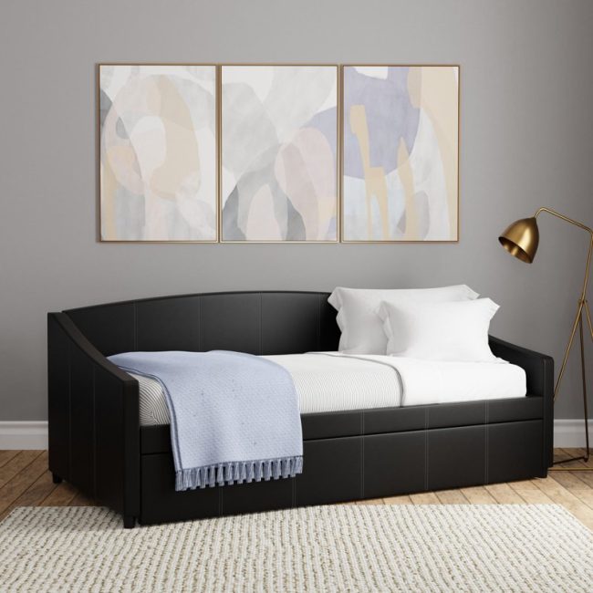 Faux Leather Upholstered Twin Daybed with Trundle