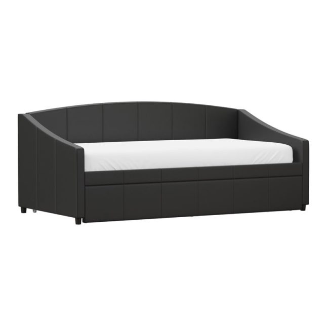 Faux Leather Upholstered Twin Daybed with Trundle