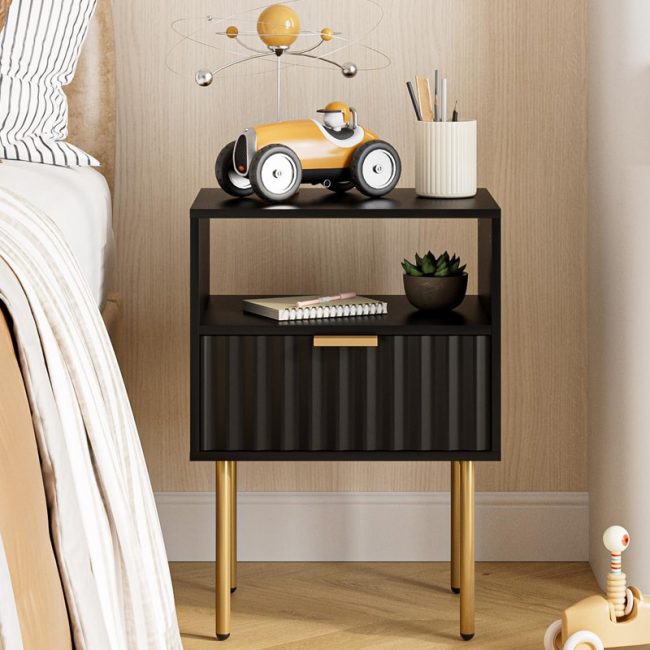 Fluted Nightstand with Gold Legs