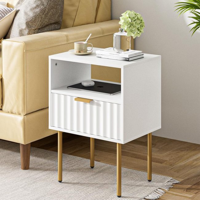 Fluted Nightstand with Gold Legs