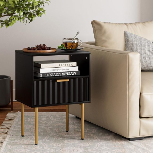 Fluted Nightstand with Gold Legs