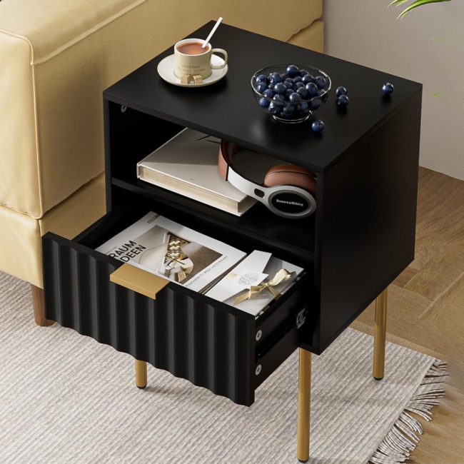 Fluted Nightstand with Gold Legs