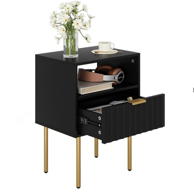 Fluted Nightstand with Gold Legs