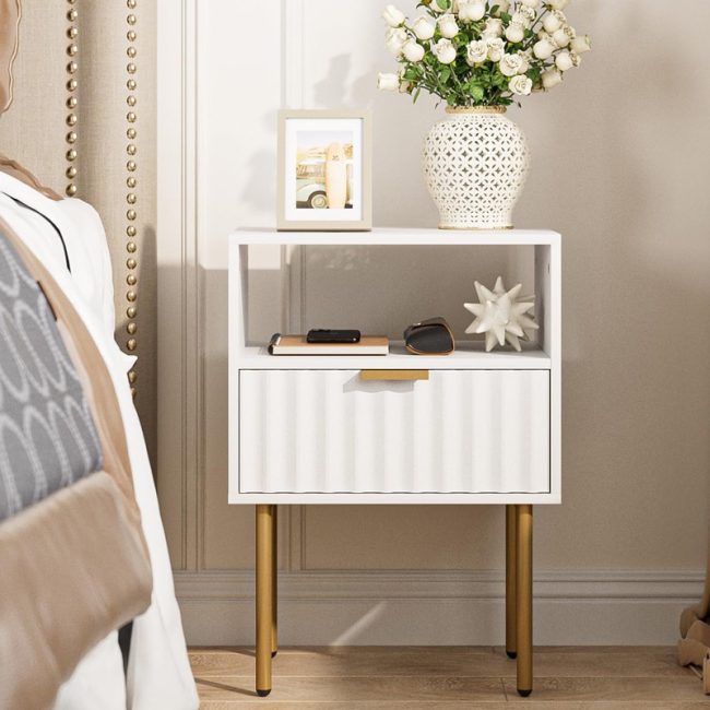 Fluted Nightstand with Gold Legs