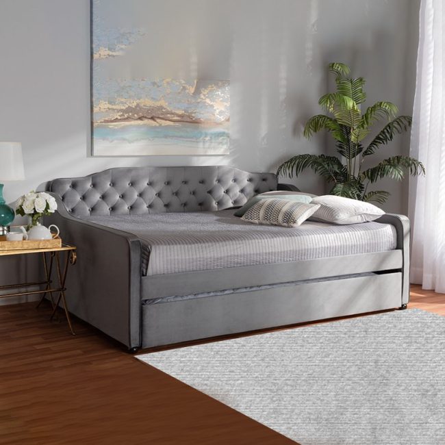 Freda Transitional Grey Velvet Daybed