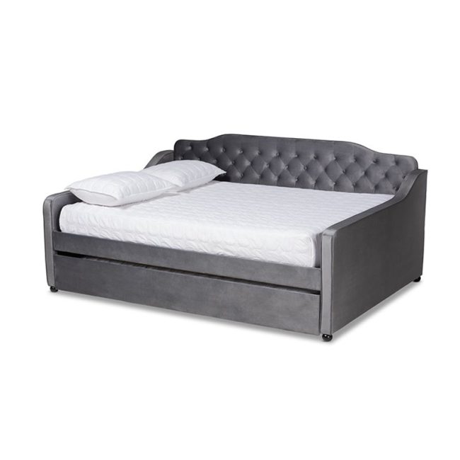 Freda Transitional Grey Velvet Daybed