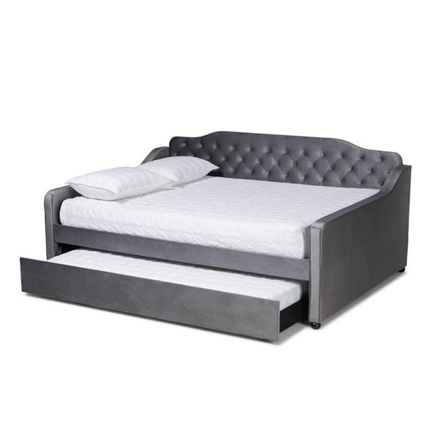 Freda Transitional Grey Velvet Daybed