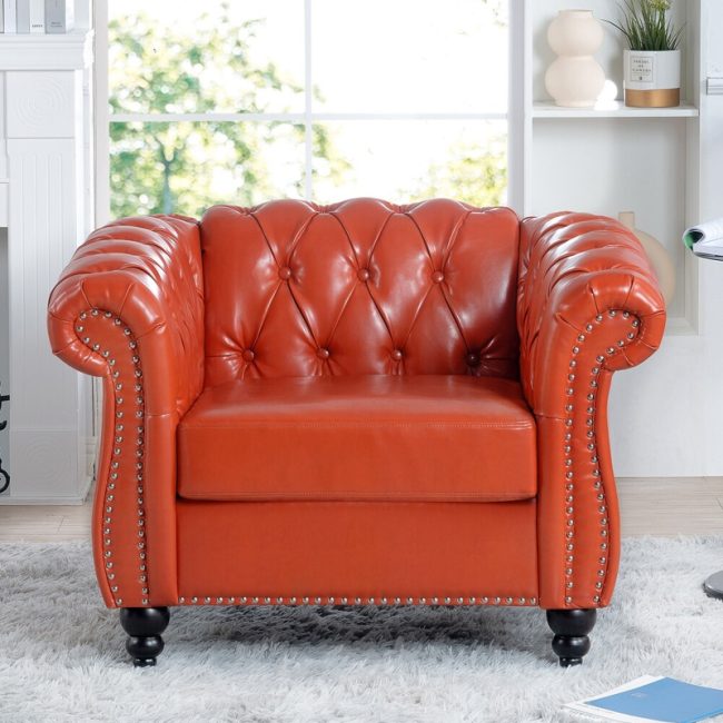 Living Room Rolled Arms Accent Armchair