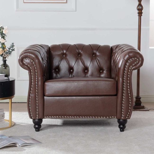 Living Room Rolled Arms Accent Armchair