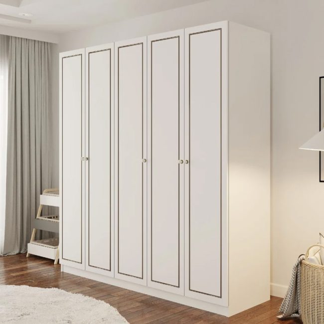 Luxurious Gold White 5 Door Wardrobe