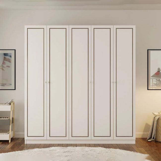 Luxurious Gold White 5 Door Wardrobe