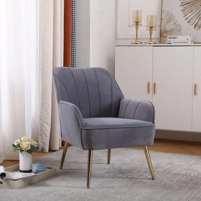 Mid-Century Accent Velvet Upholstered Armchair