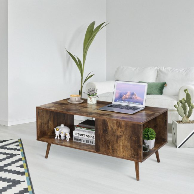 Mid Century Coffee Table with Open Storage Shelf