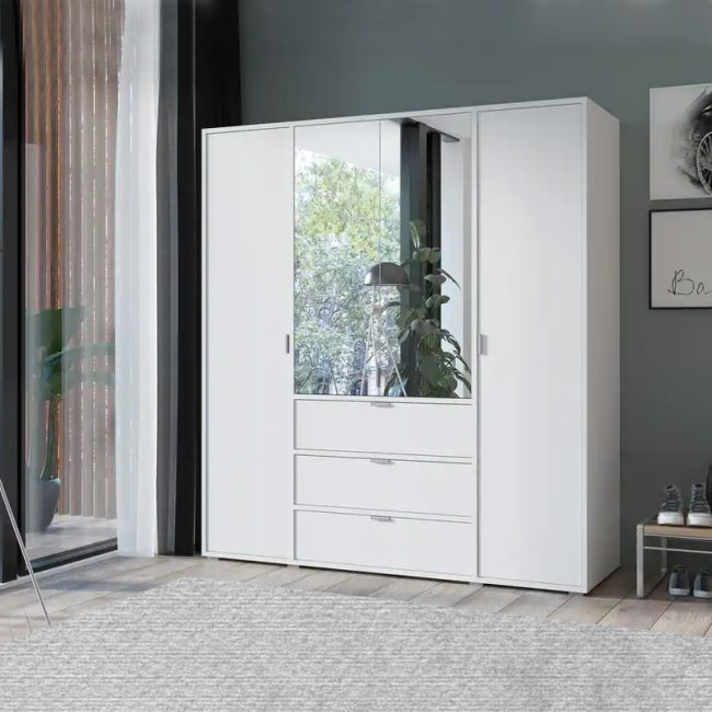 Modern 4 door Wardrobe cabinet in White